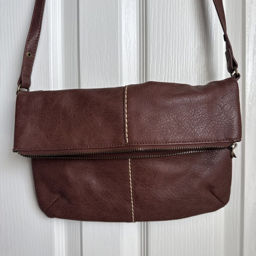 Lucky Brand Women's Leather Classic Fold Over Tassel Pull Shoulder Bag Brown